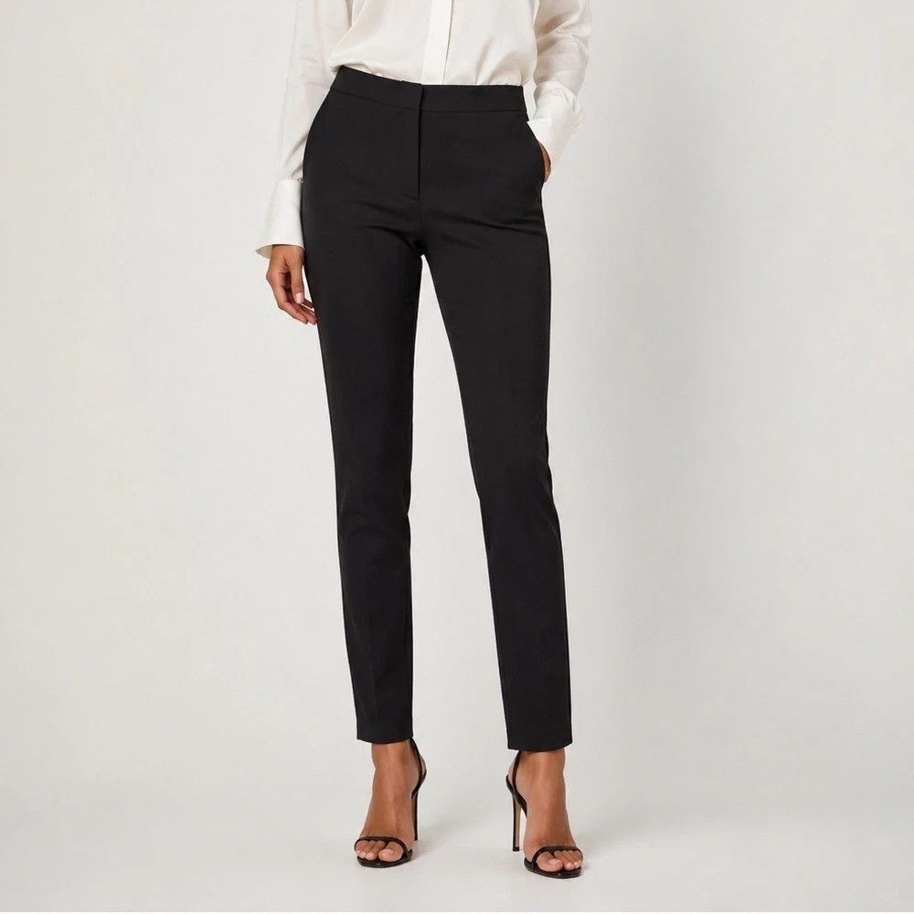 Theory HW Tennyson Slim Pant Women's Sz 2 Black Tech Knit Split Hem Office Chic